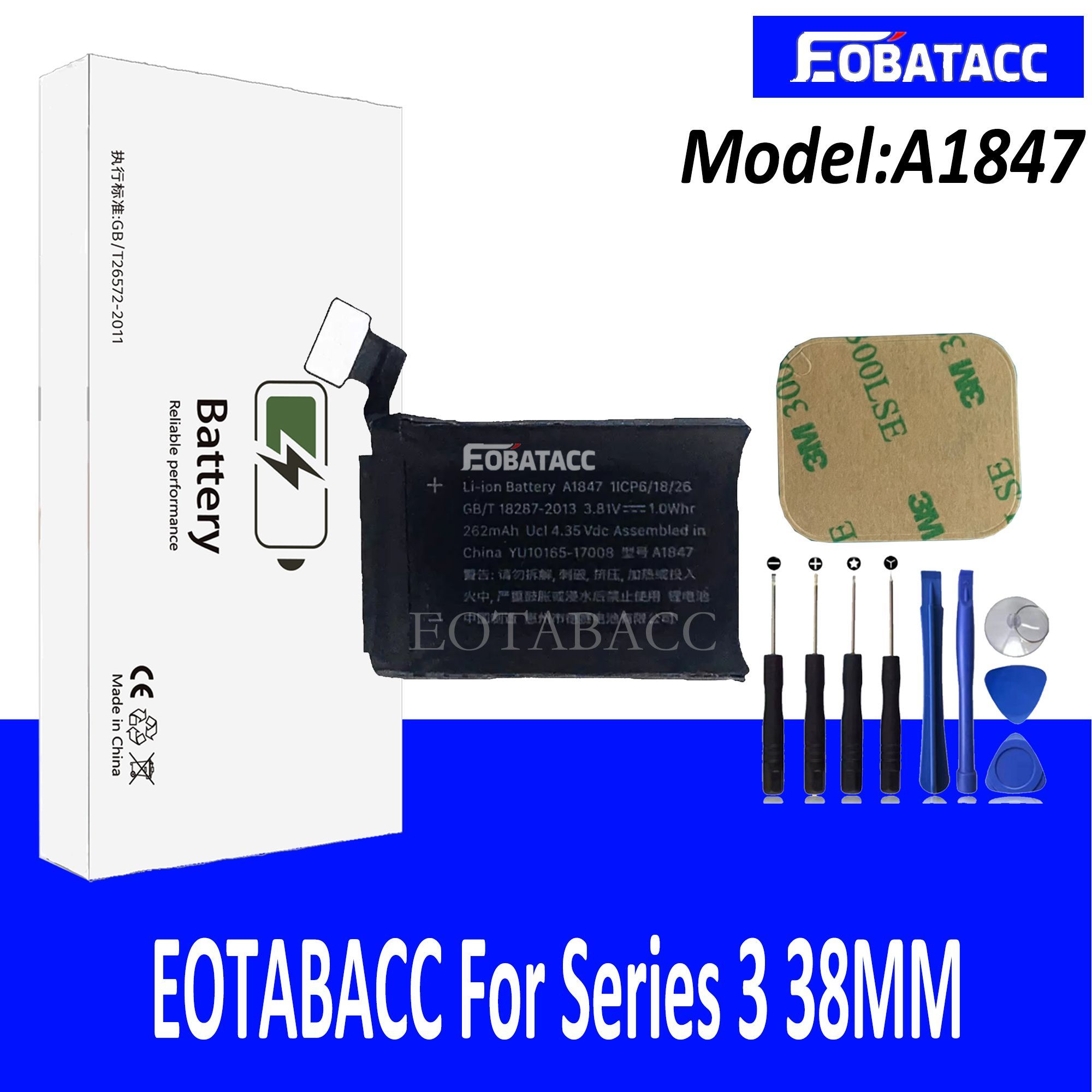 АккумуляторEOTABACCA1847дляAppleWatchSeries338мм,версияGPS/Series338мм,аккумуляторA1847A1848334мАч+Бесплатныеинструменты