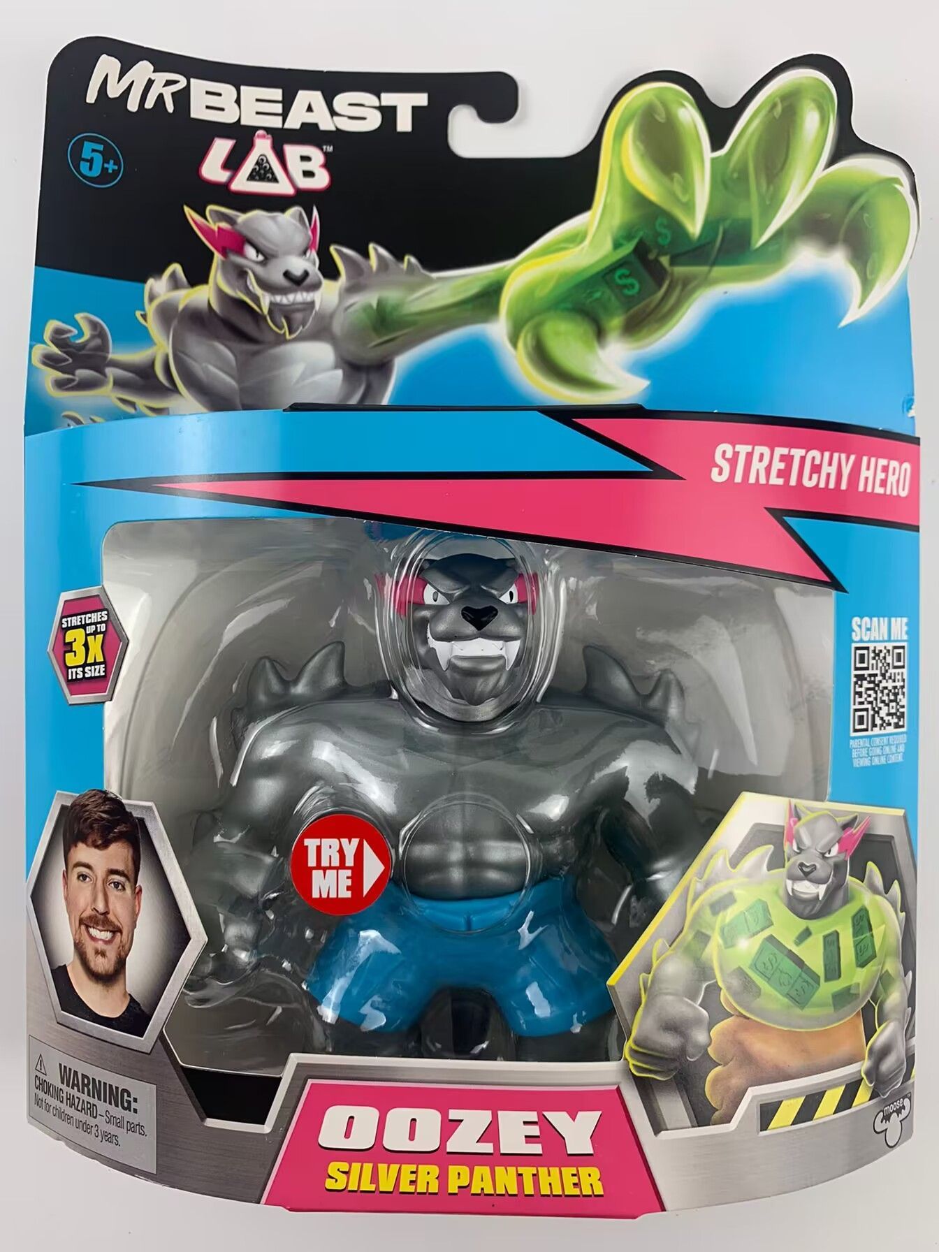 Игрушка Mr Beast lab Stretchy Hero-Oozey Silver Panther оригинал