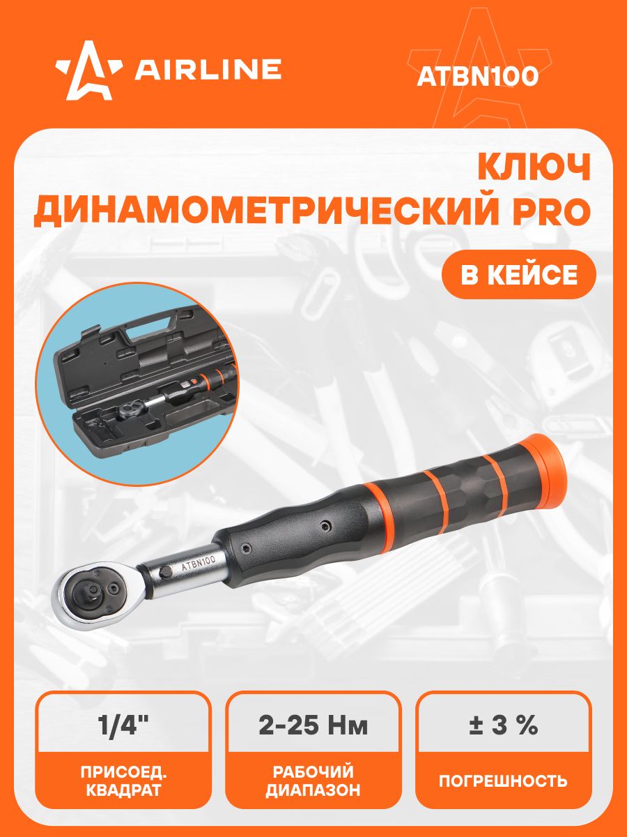 Динамометрическийключ1/4"5-25Нмдлинаключа250ммвкейсеPROAIRLINEATBN100