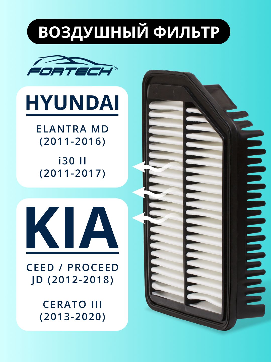 ФильтрвоздушныйHYUNDAIElantraMDi30,KIACeedProceedJDCeratoIIIFORTECHFA-178Уцененныйтовар