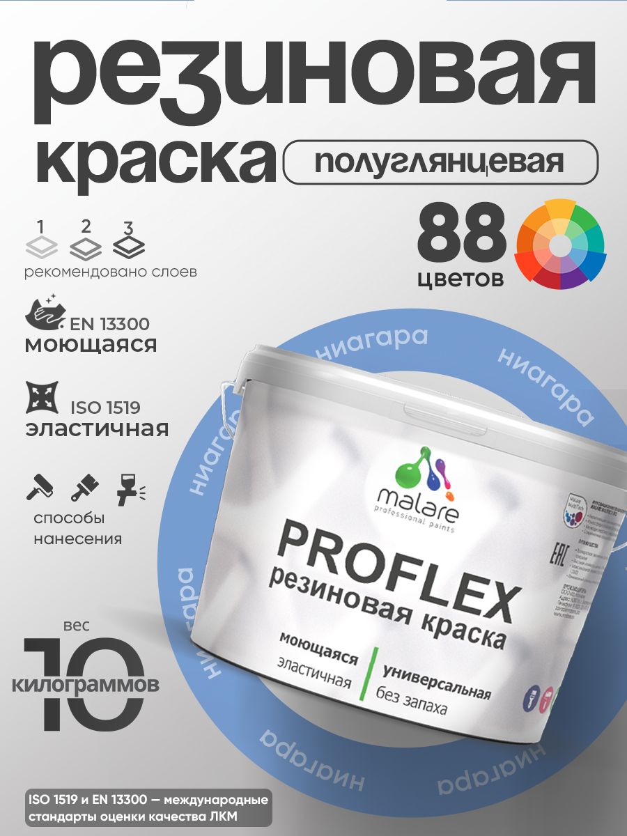 Краска резиновая Malare ProfleX (серия «Пастельные тона») жидкая резина для наружных и внутренних работ, быстросохнущая моющаяся, полуглянцевая, ниагара, 10 кг