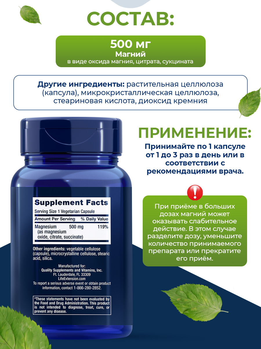 Life Extension, Magnesium Caps 500 mg, 100 vegetarian capsules