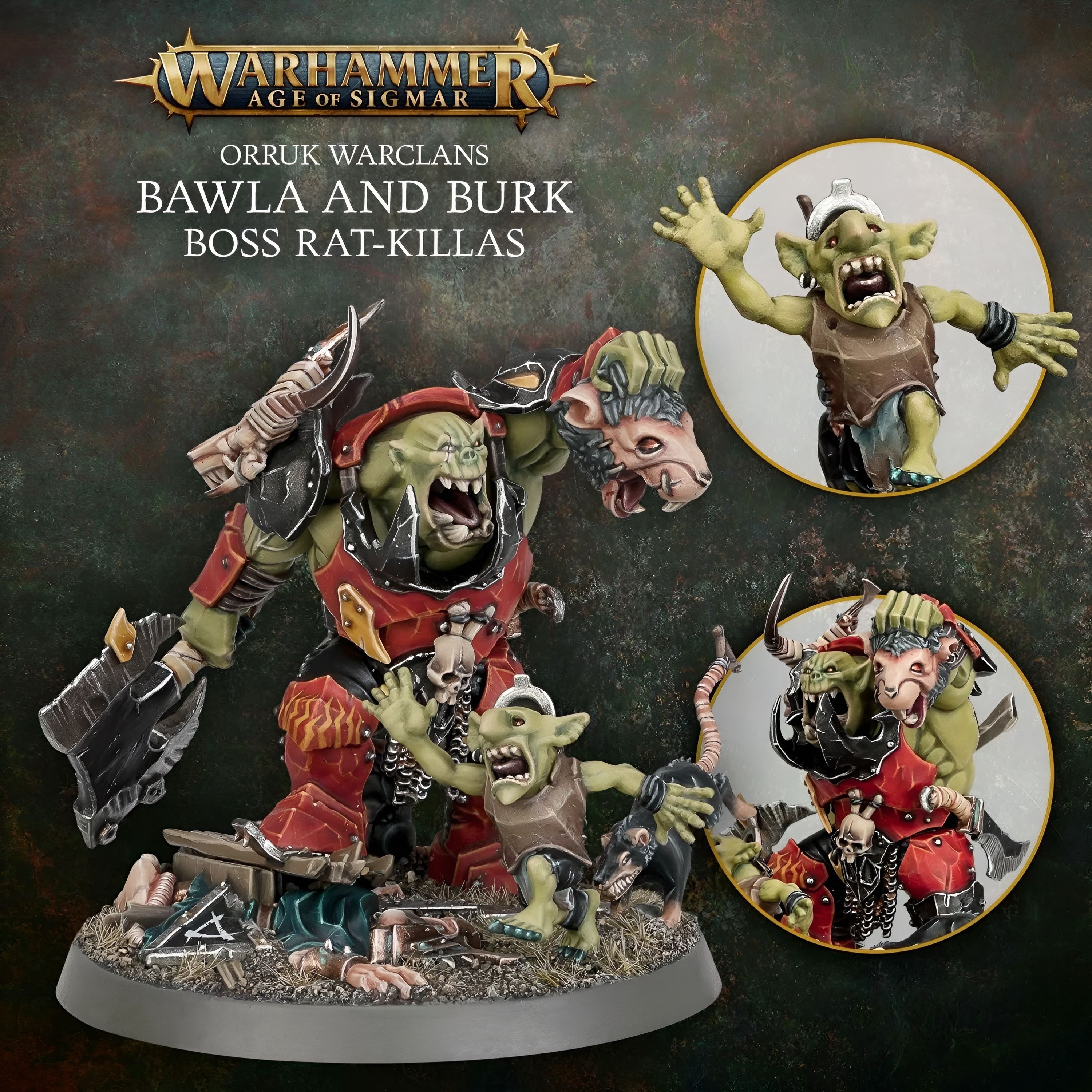 Wolf Rats Aos Warhammer AoS Миниатюры / Orruk Warclans / Bawla and Burk, Boss Rat ...