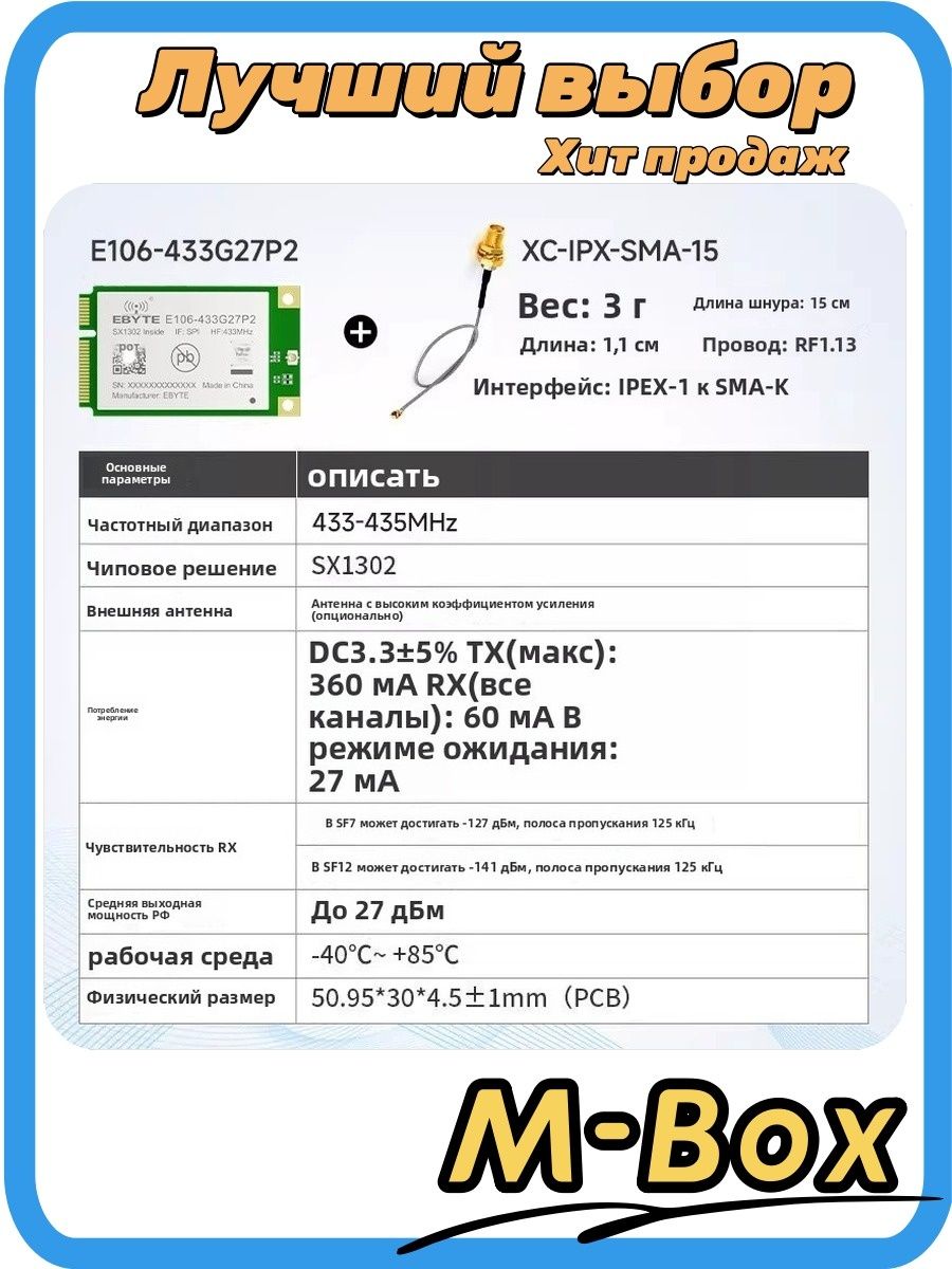 Mini Pci Lora Module Модуль LoRa SX1302 Mini PCI-e с интерфейсом SPI и антенной E106 ...