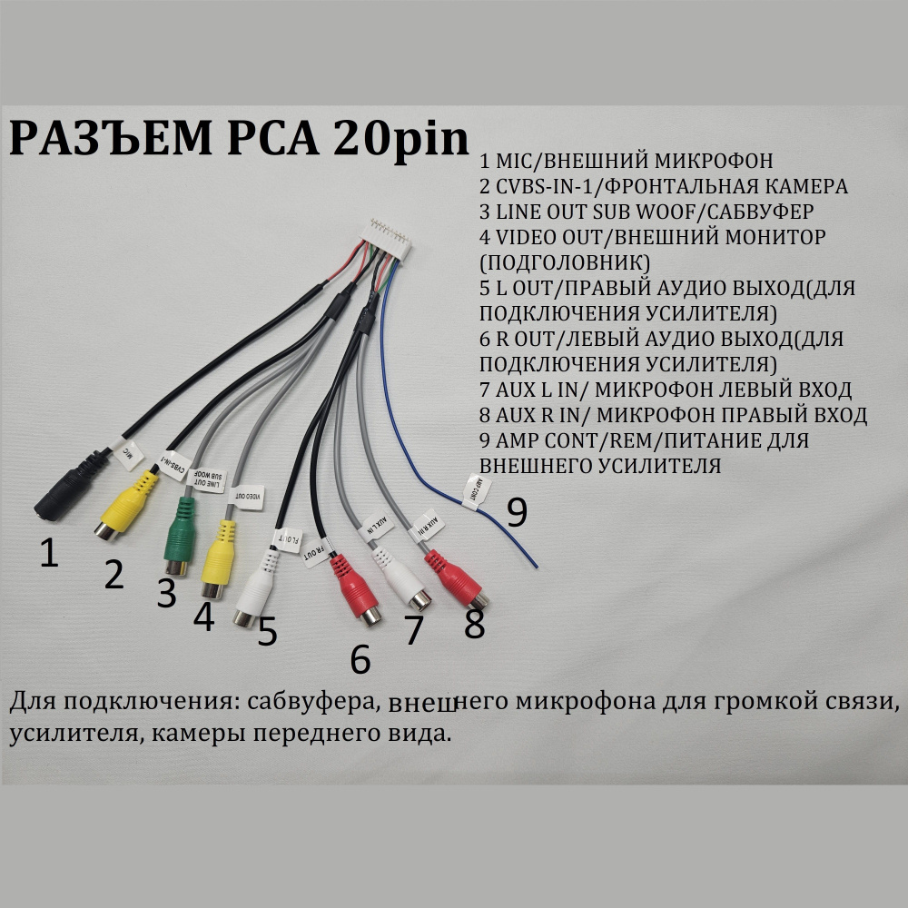 Разъём RCA для андроид магнитолы 20 pin