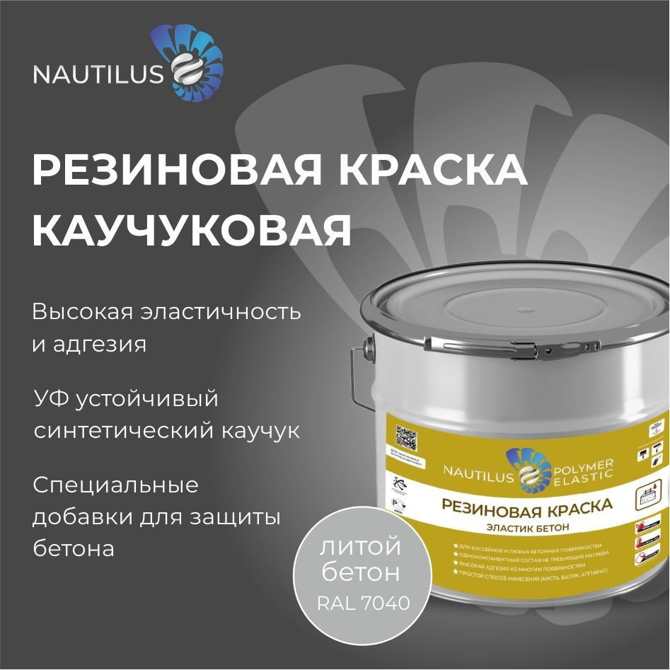 Резиновая краска ЭЛАСТИК БЕТОН, RAL 7040, 10 л - купить с доставкой по ...