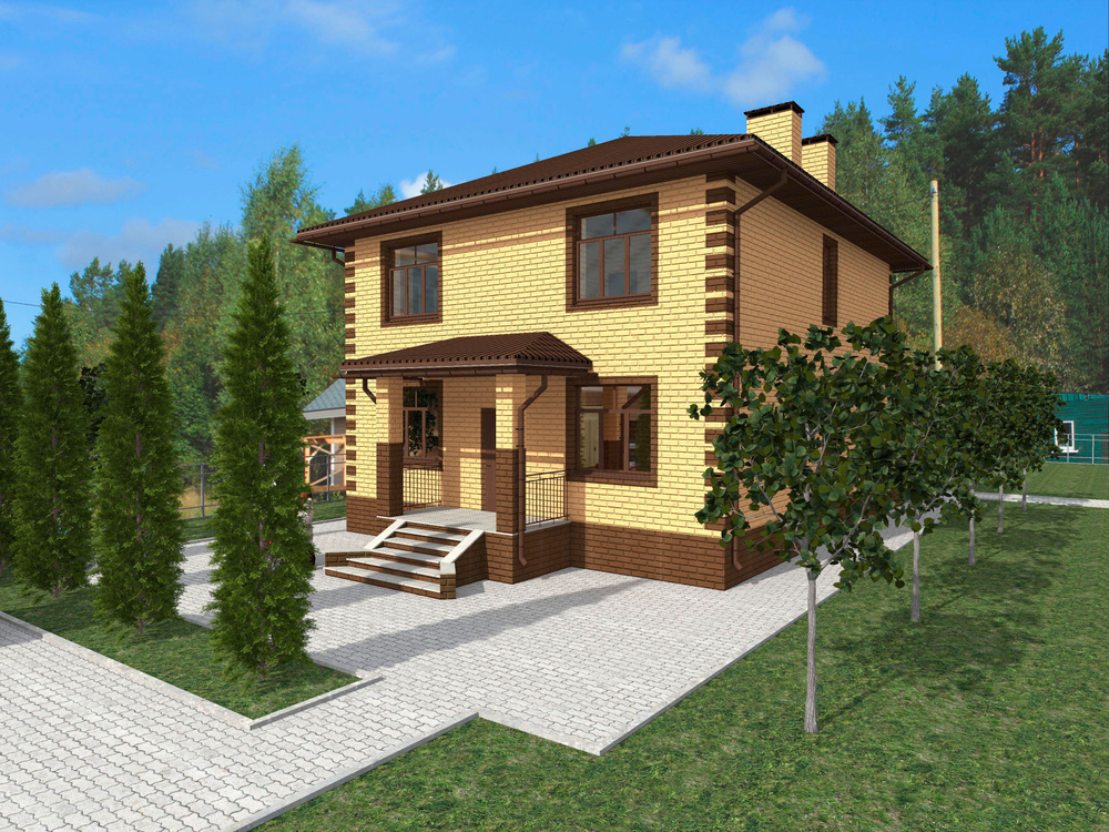 Проект двухэтажного дома ( площадь 187,3 кв.м) без гаража из газосиликатного блока с керамической облицовкой #1