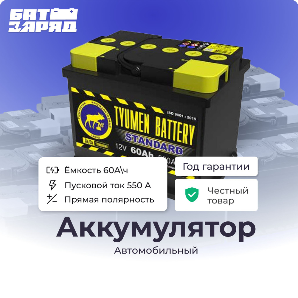 Тюменский автомобильный аккумулятор Tyumen Battery 60Ач STANDARD Тюмень (ПП)