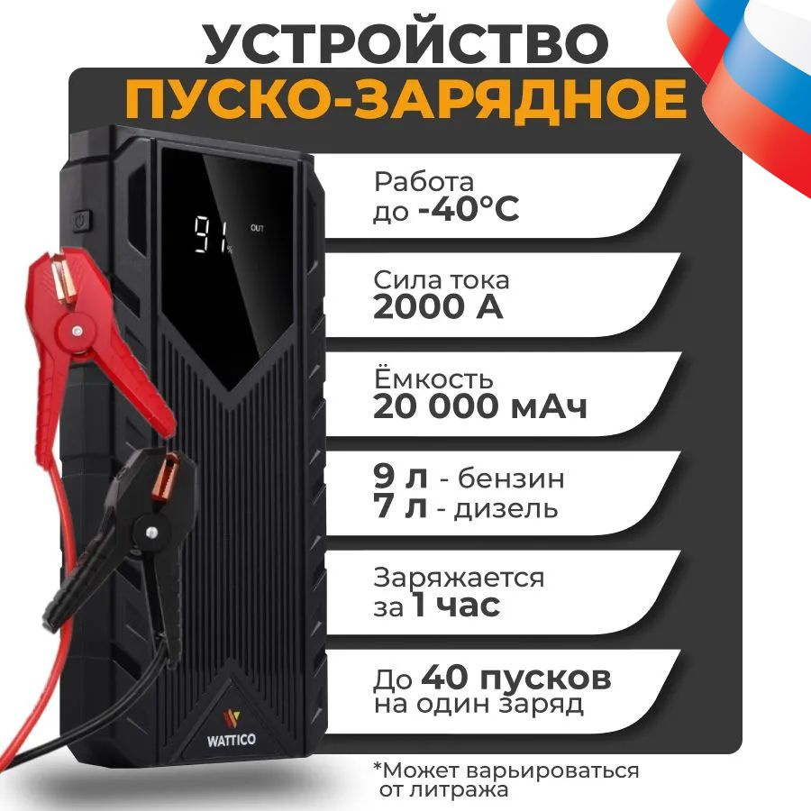 Пусковое устройство для автомобиля Wattico Jump Starter Quick Charge 2000 А  20 000 мАч - купить с доставкой по выгодным ценам в интернет-магазине OZON  (749190848)