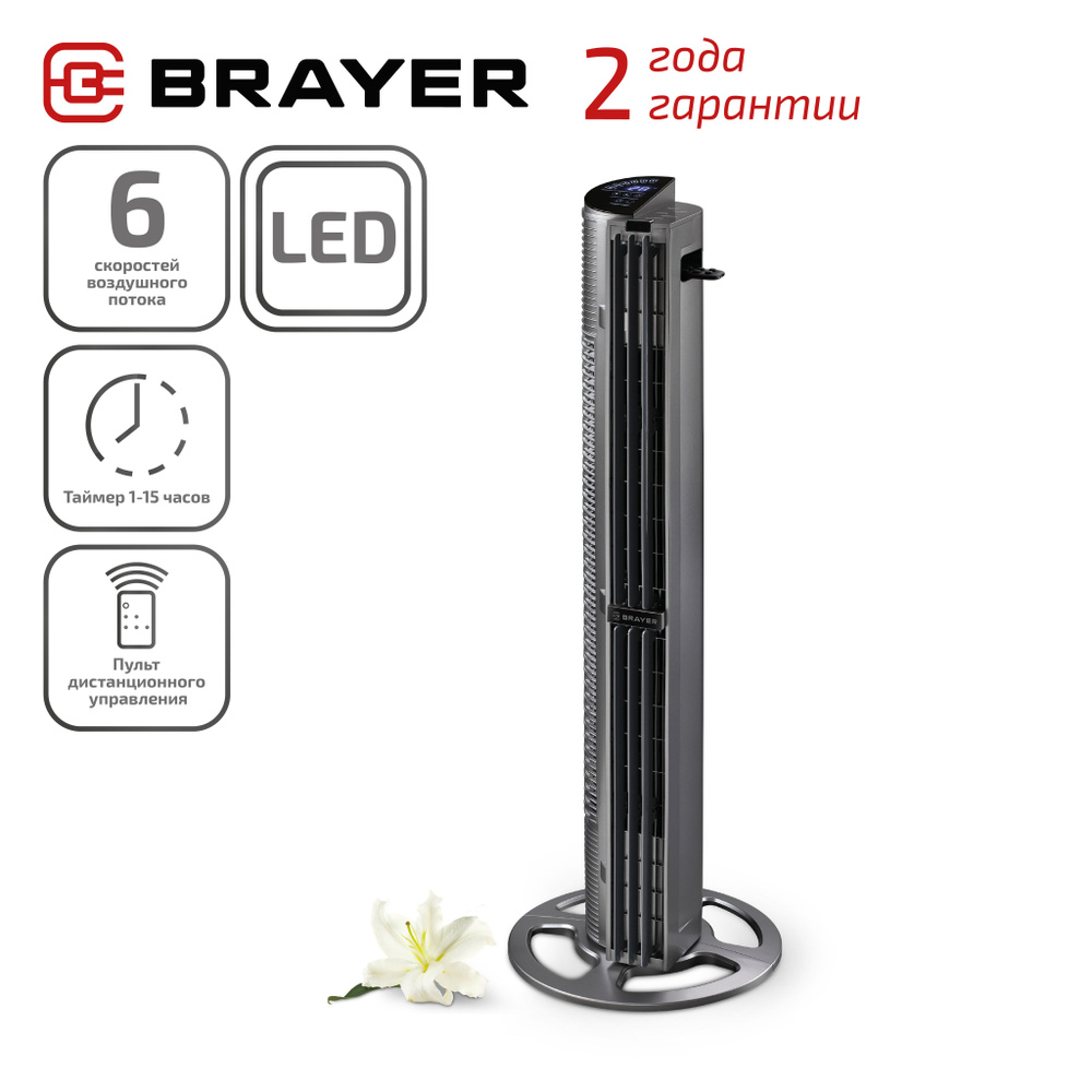 Колонный вентилятор BRAYER BR4977, Сенсорное управление, LED-дисплей ...