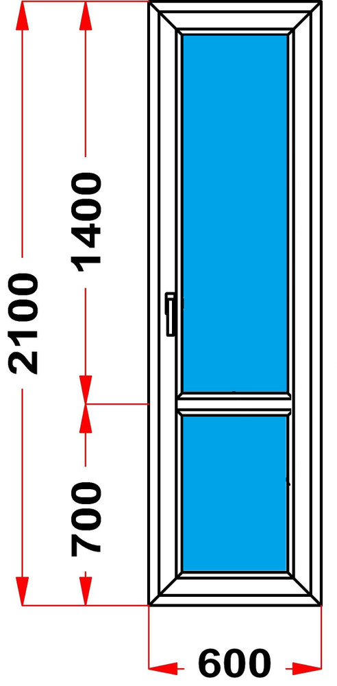 Балконная дверь 60 мм (2100 x 600) 51, с поворотной створкой, стеклопакет 3 стекла  #1