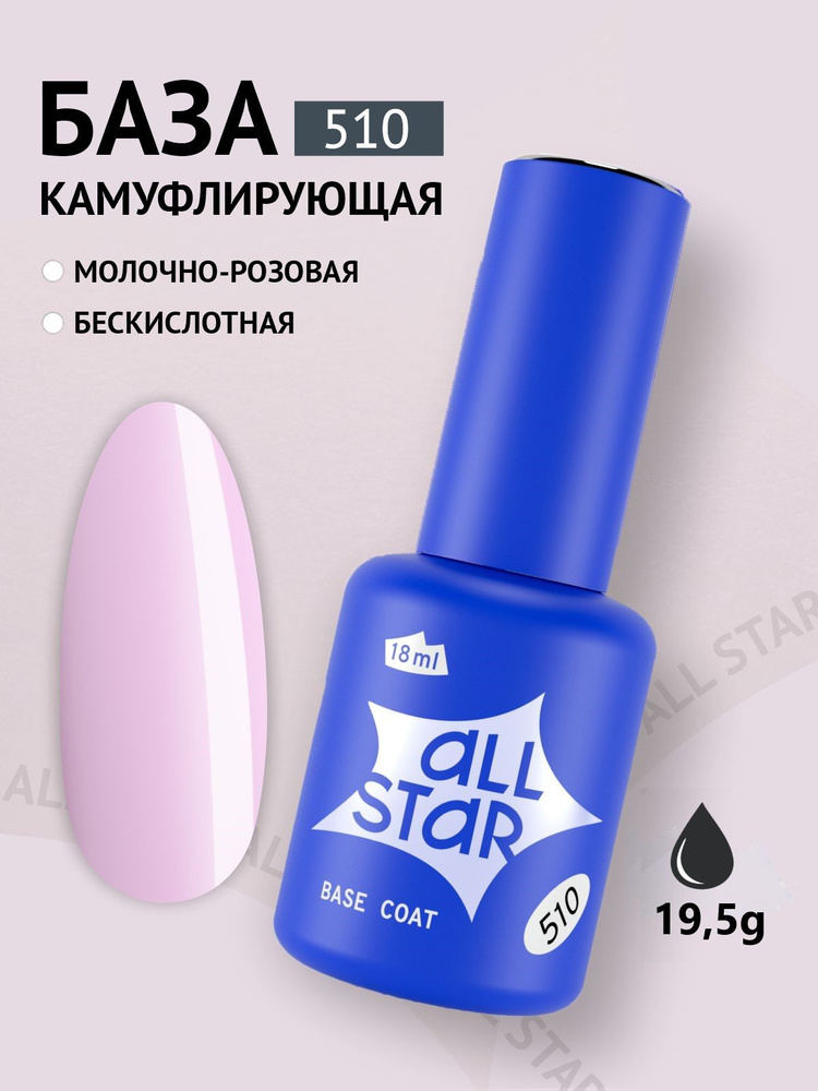 База для гель лака ALL STAR Professional камуфлирующая Ice Pink, молочно розовый, 18 мл  #1