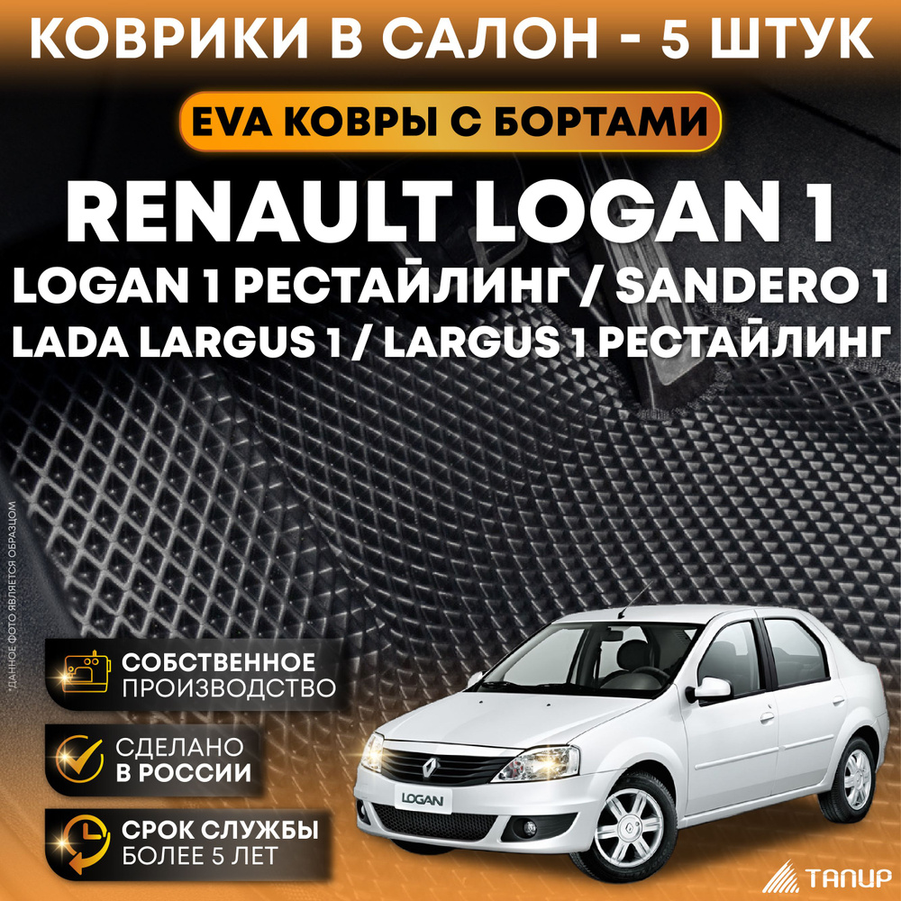 Коврики в салон автомобиля Тапир Renault Logan I (2004-2014), цвет черный,  черный матовый - купить по выгодной цене в интернет-магазине OZON  (525192374)