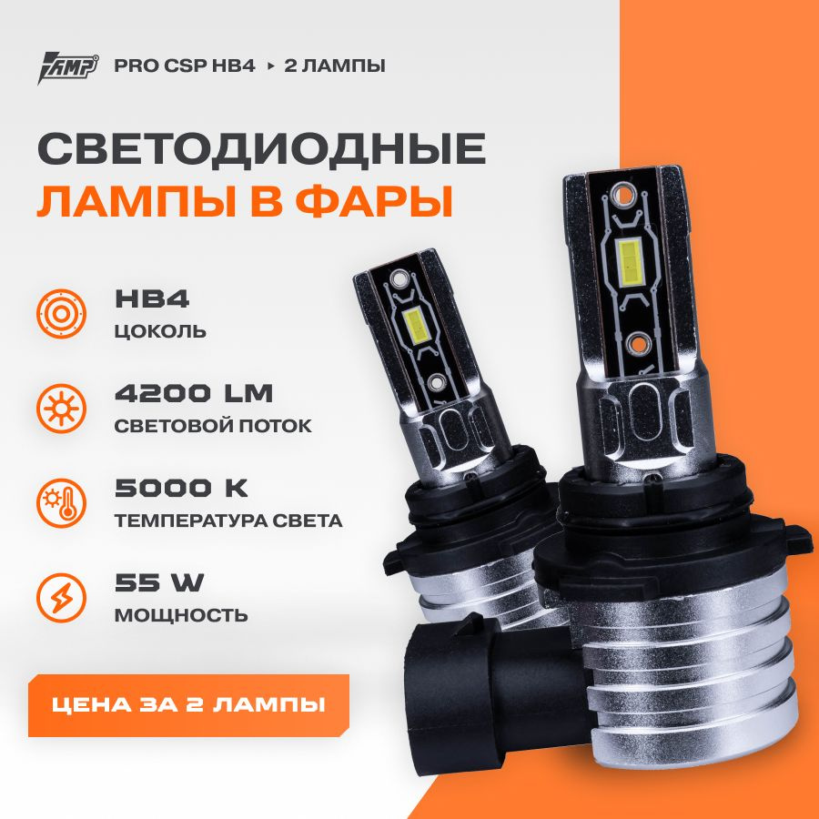 Светодиодная автомобильная лампа AMP PRO CSP HB4 2 Штуки