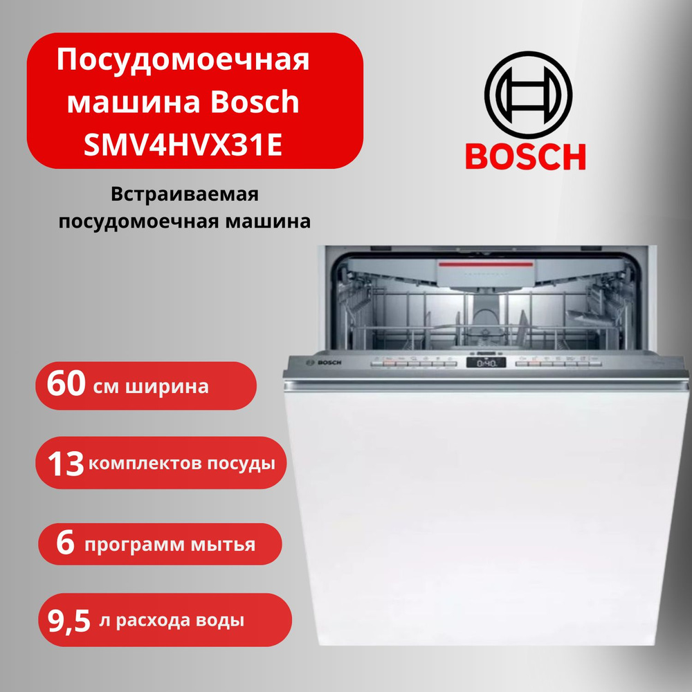 Встраиваемая посудомоечная машина Bosch SMV4HVX31E, серебристый купить ...
