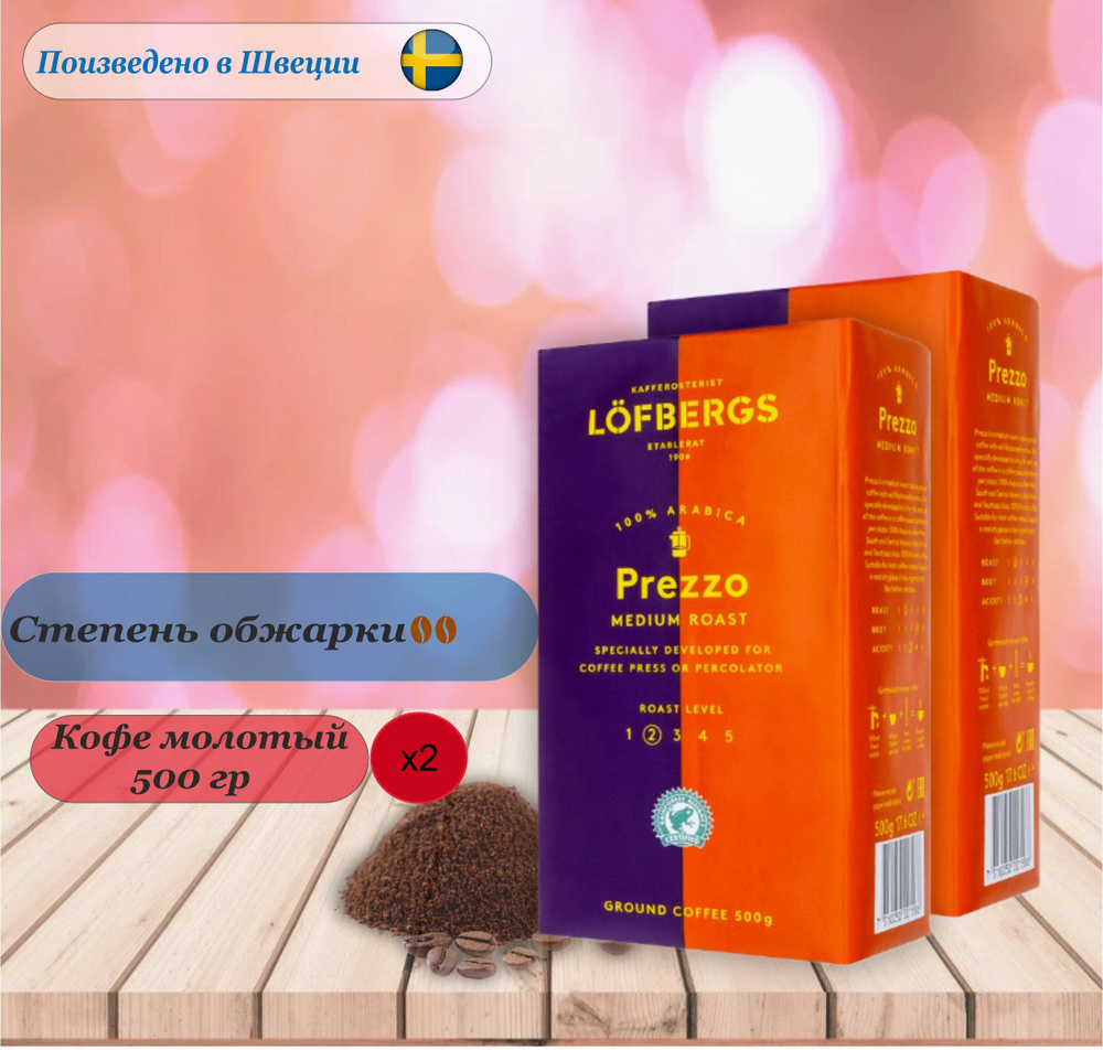 2 упаковки. Кофе молотый Lofbergs Prezzo 500 гр (1000гр) Швеция #1