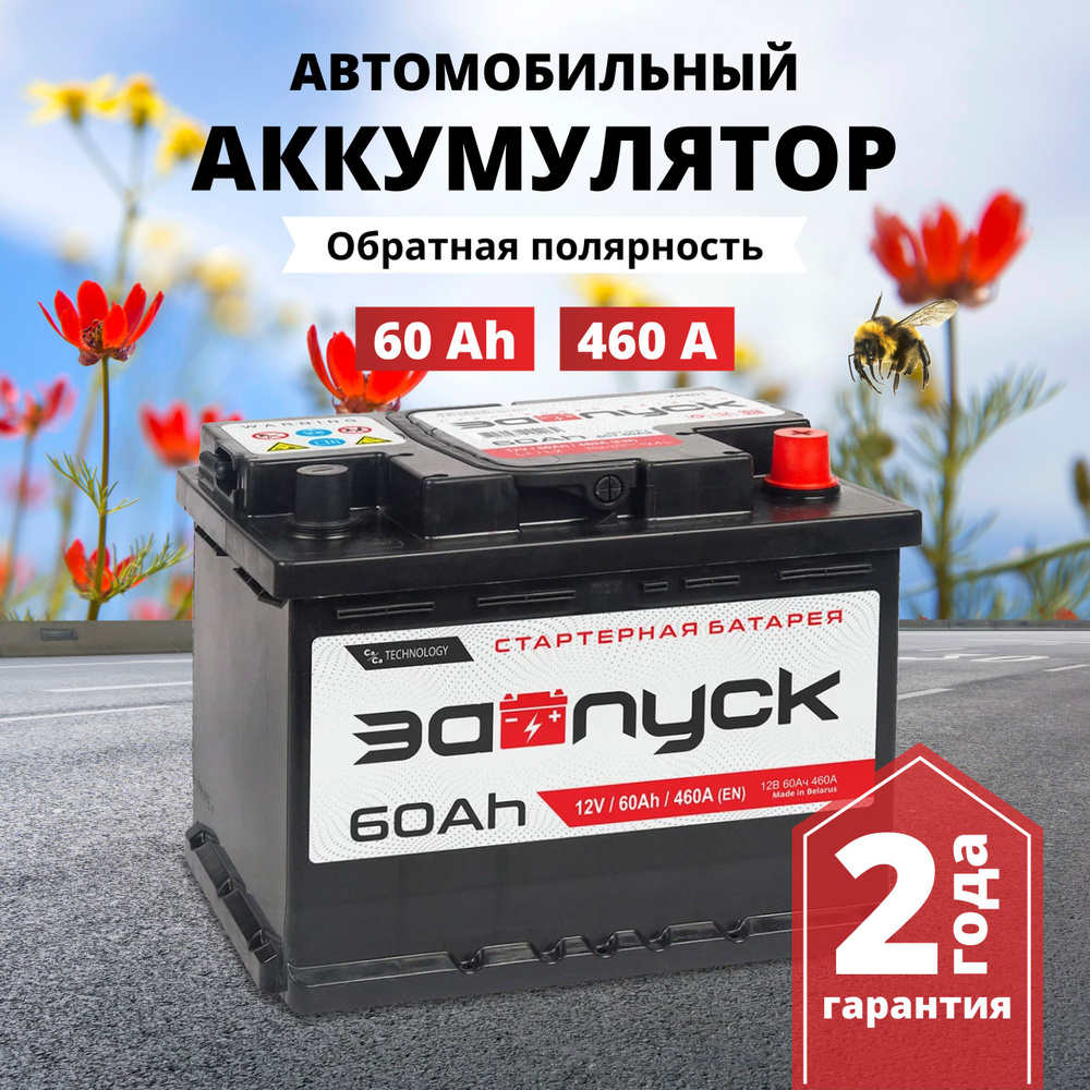 Аккумулятор автомобильный 12v 60 Аh ЗАПУСК 60 Ач 460 А обратная полярность  242x175x190 стартерный акб для автомобиля, машины