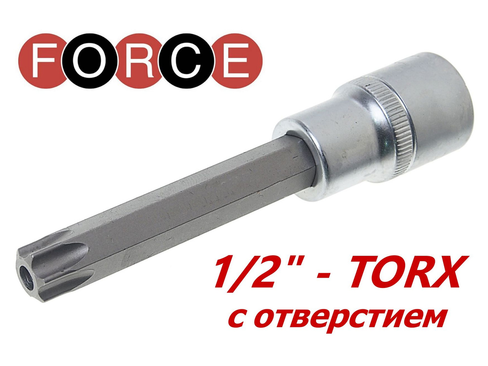 Головка-бита 1/2" торкс Т-40Н звездочка с отверстием TORX 100 мм FORCE 34710040  #1