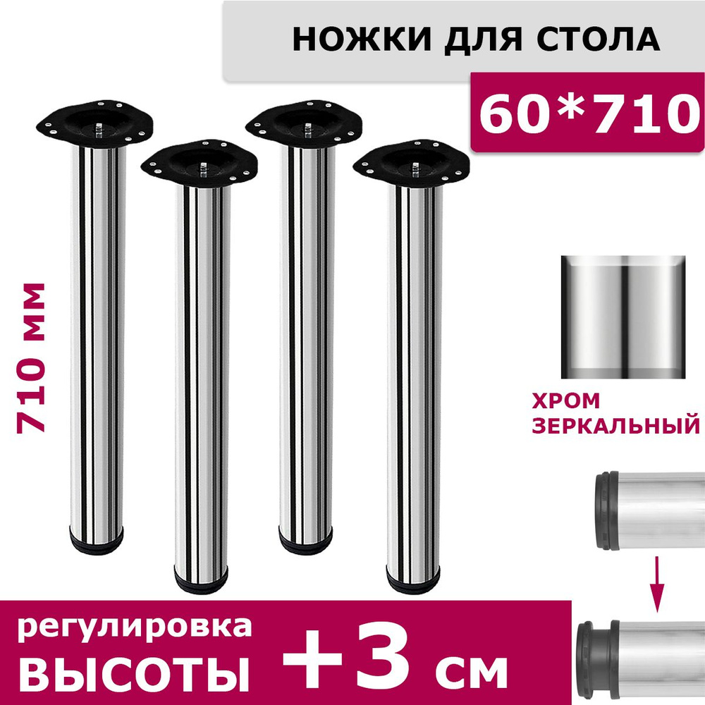 Ножки для стола комплект 4 штуки H 710 мм D 60 мм центральное крепление регулируемые хром / подстолье #1