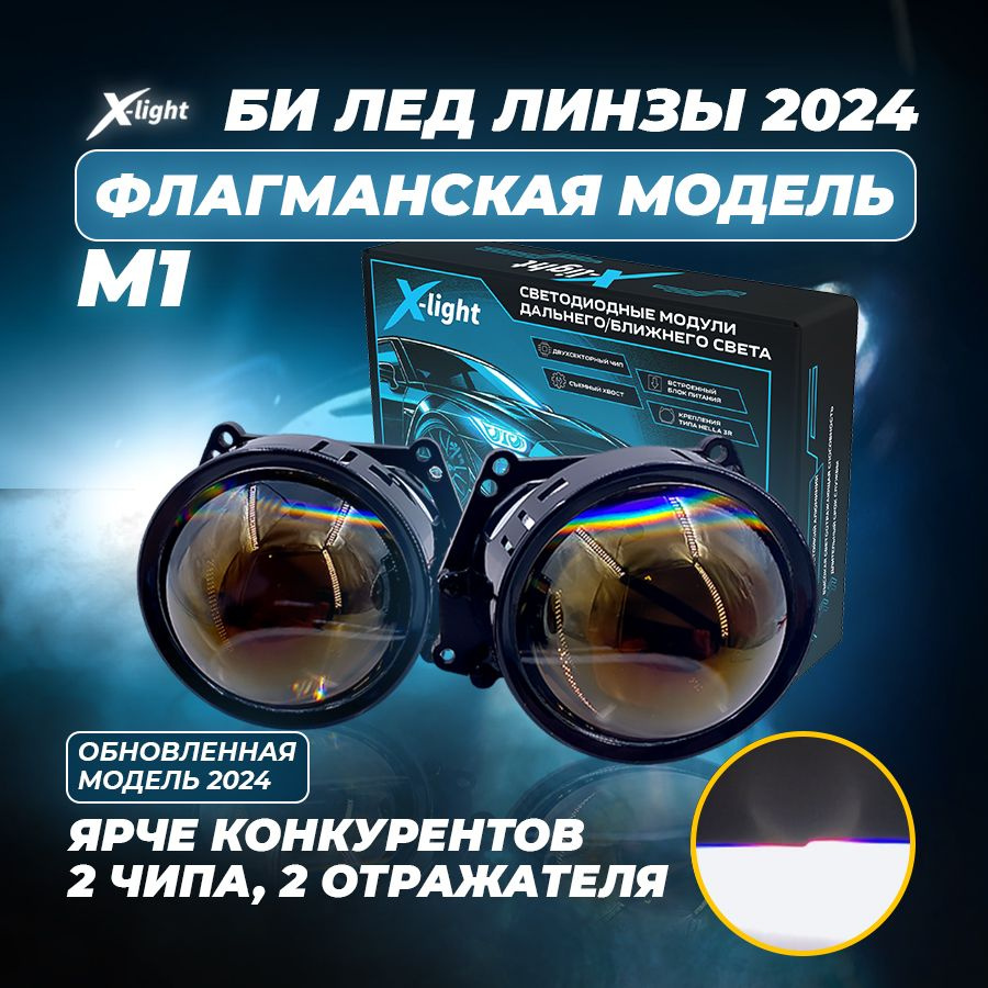 Bi led линзы автомобильные в фары ближнего и дальнего света 3.0 дюйма, 2  чипа Би лед светодиодный модуль 12в для авто X-light M1 (2 шт.) Лучший  аналог ...