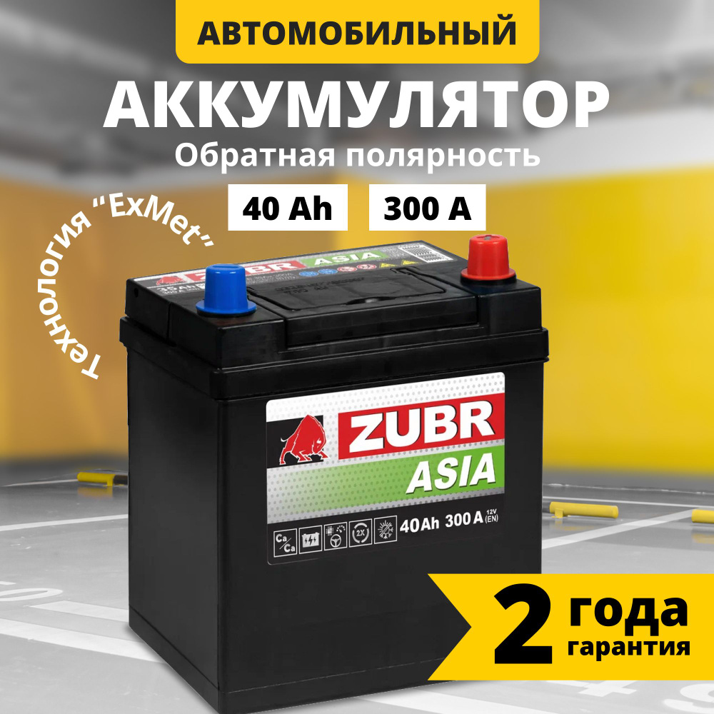 Аккумулятор автомобильный 12v 40 Ah ZUBR Premium Asia 40 Ач 300 А обратная  полярность 187x127x225 стартерный акб для автомобиля, машины (без борта)