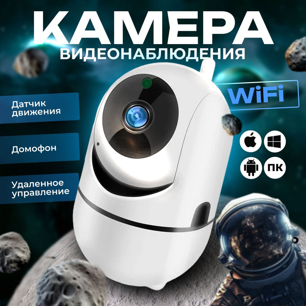 Камера видеонаблюдения wifi для дома с датчиком движения, видеоняня 360 с  вайфаем и ночной съемкой