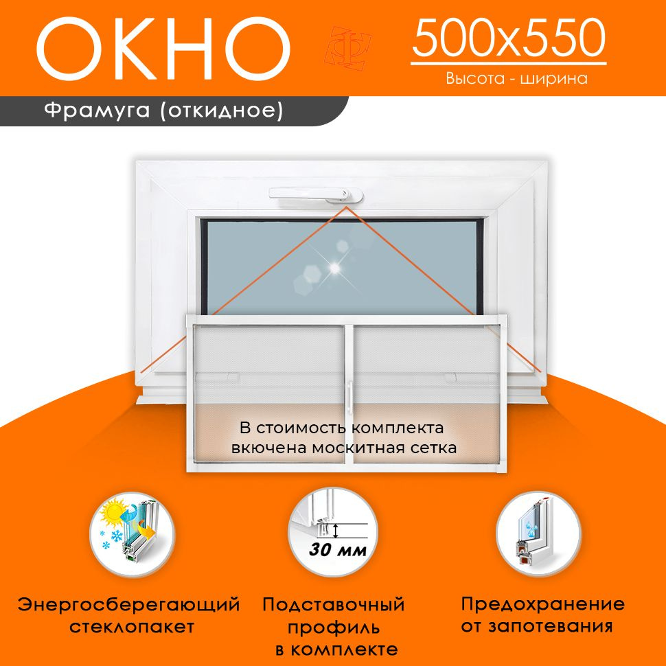 Пластиковое окно 500 х 550 фрамуга (форточка) ТермА Эко + Москитная сетка  #1