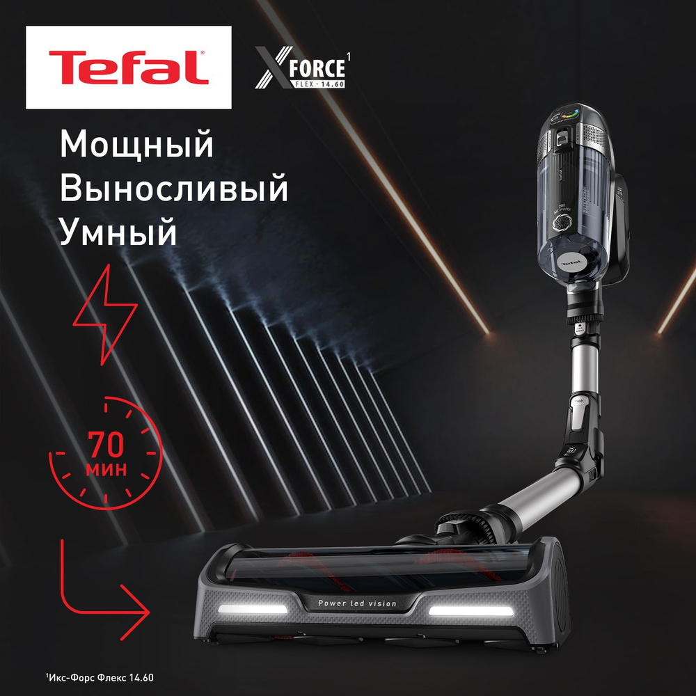 Вертикальный беспроводной пылесос Tefal X-Force Flex 14.60 Animal Care  TY99A8WO с автоматической регулировкой мощности и 6 насадками, черный