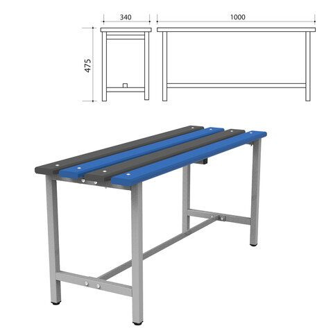 Скамья пластиковая влагостойкая на металлокаркасе "СТ 1П", 1000х350х460 мм, каркас металлический серый, #1