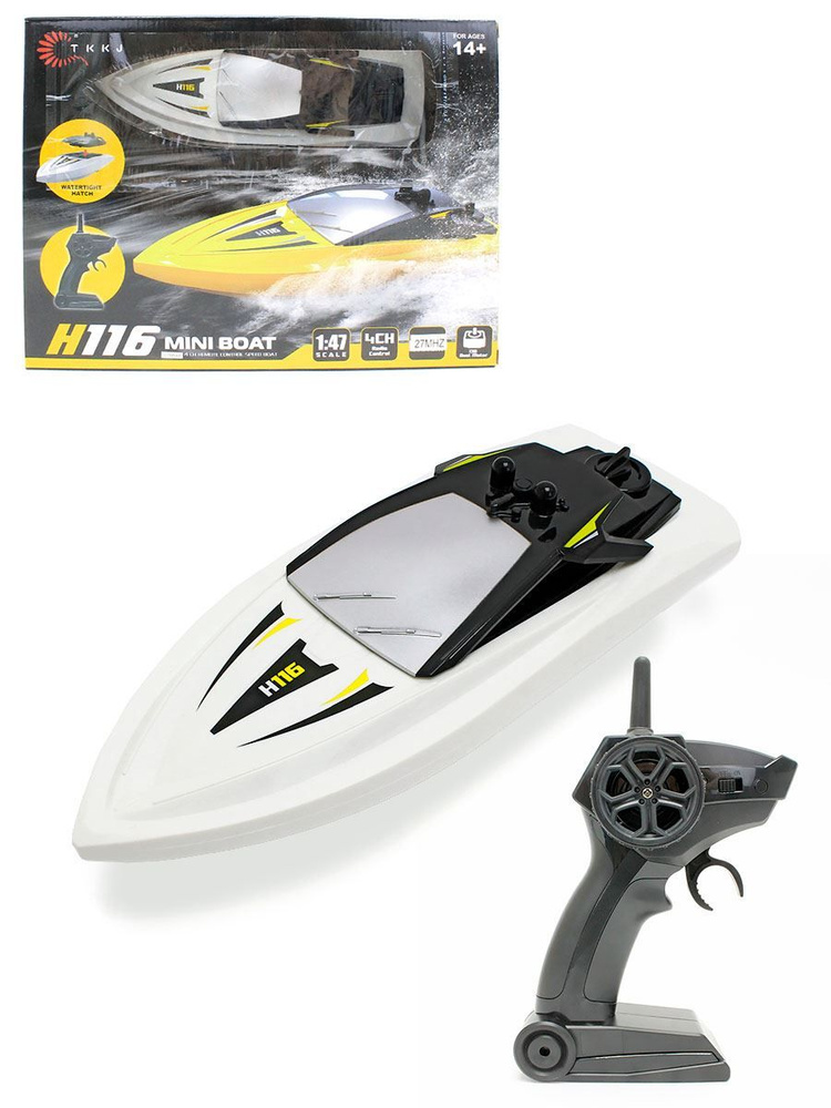Катер скоростной Mini boat 1:47 на р/у белый, H116 купить на OZON