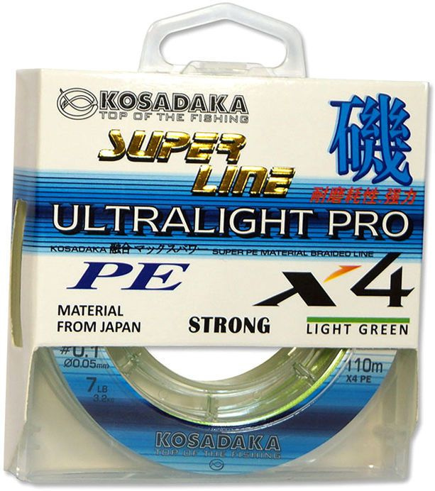 Леска плетеный шнур Kosadaka SUPER LINE PE X4 Ultralight PRO 110м, цвет light green, 0,04мм, 2,7кг  #1