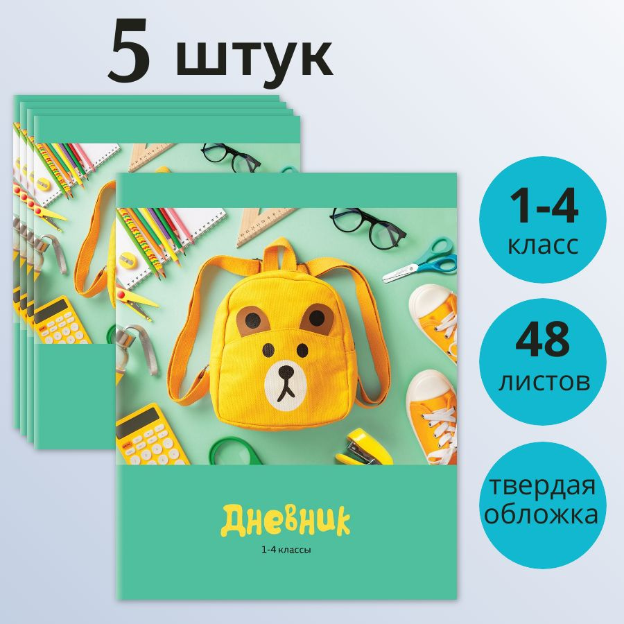 Дневник 1-4 класс, 48 листов, твердая обложка, матовая ламинация, выборочный лак, BG Пора в школу, 5 #1