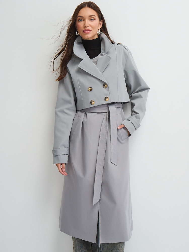 Тренчкот Женский VITTORIA VICCI темно-голубой Длинный отложной ...