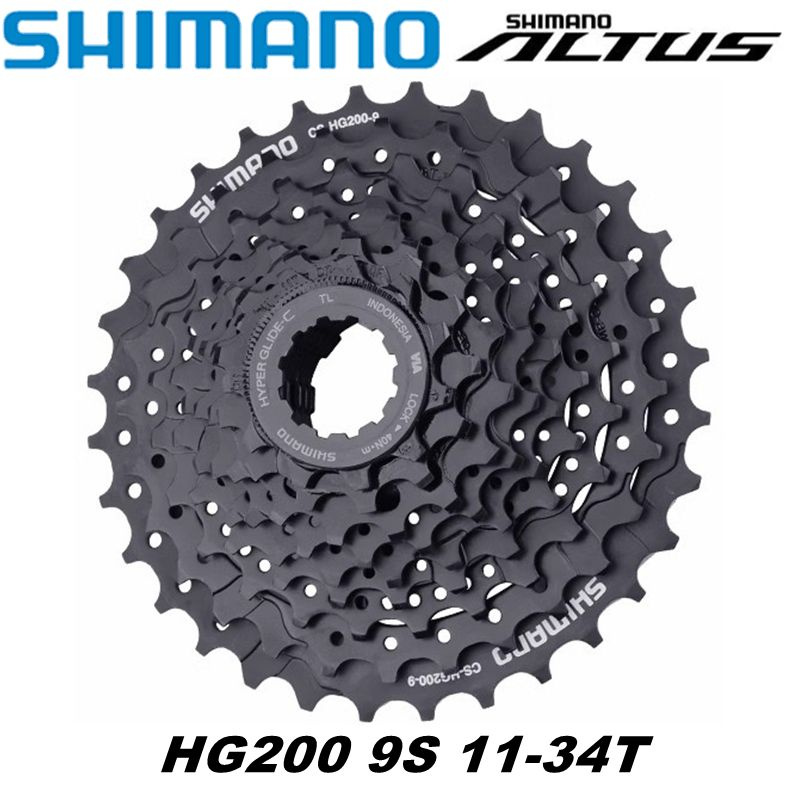 Кассета Shimano Altus CS-HG200,11-34T,9 скоростей,Велосипед Маховик,Чёрный  #1