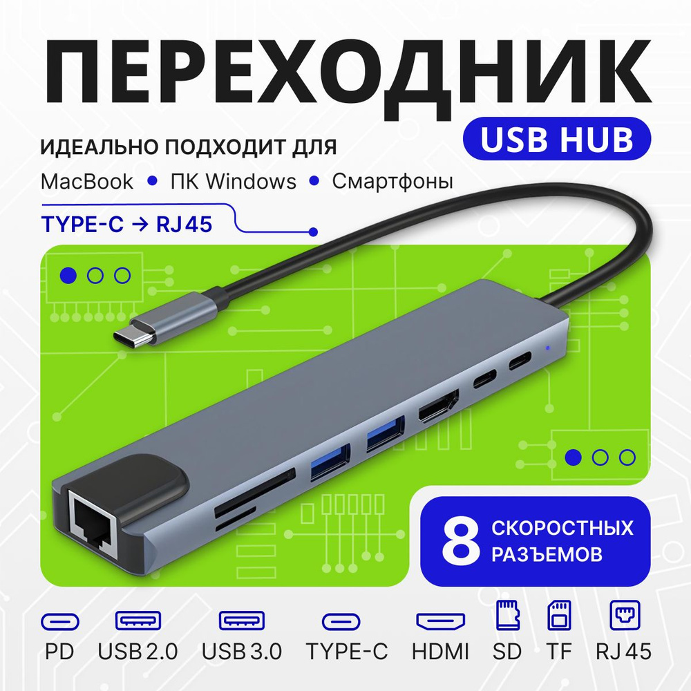 Переходник type-c на usb / HUB для MacBook Разветвитель HDMI адаптер ...