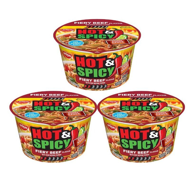 Лапша быстрого приготовления Nissin Hot Spicy Ramen Ниссин Хот Спайси Рамен Говядина с соусом Чили, 93 #1