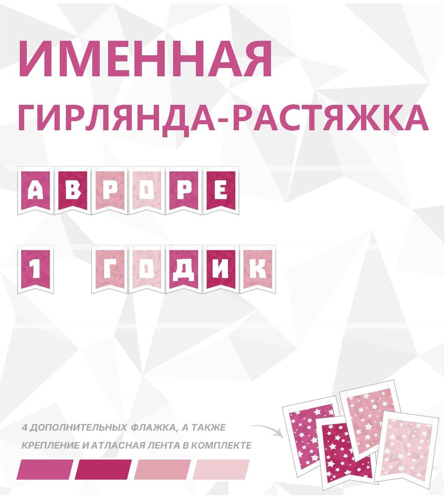 Именная гирлянда-растяжка "АВРОРЕ 1 ГОДИК", лента 400 см, 12 флажков  #1