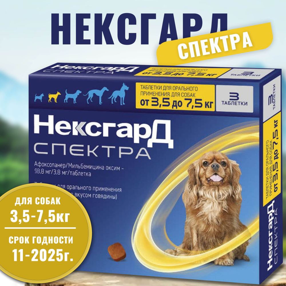 Нексгард Спектра S, для собак весом 3.5-7.5 кг., жевательная таблетка против блох, клещей и гельминтов #1