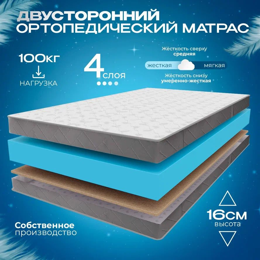 VITAFLEX Матрас Ортопедический беспружинный матрас 125x185 VITAFLEX Anatomic 15V Sk, латексированая кокосовая #1