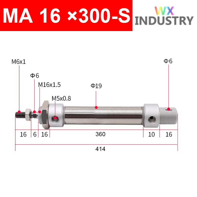 Пневмоцилиндр MA 16X300-S,ход поршня 300 мм #1