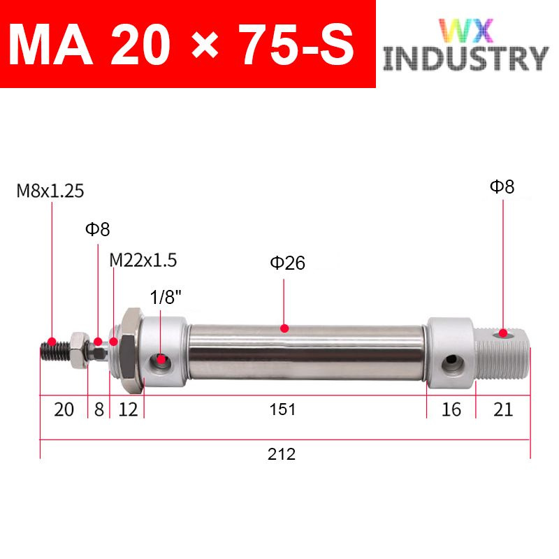 Пневмоцилиндр MA 20X75-S,ход поршня 75 мм #1