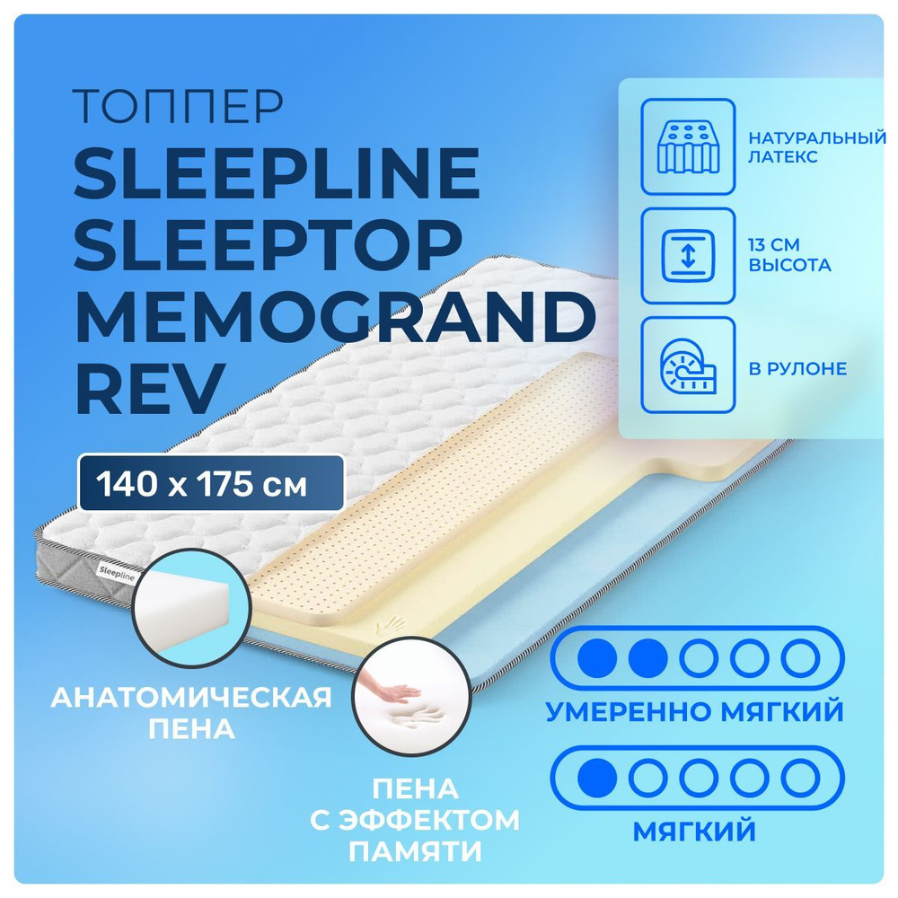 Толстый топпер-матрас 140х175 Sleepline SleepTop MemoGrand Rev, комфортный, для матрасов и диванов, с #1