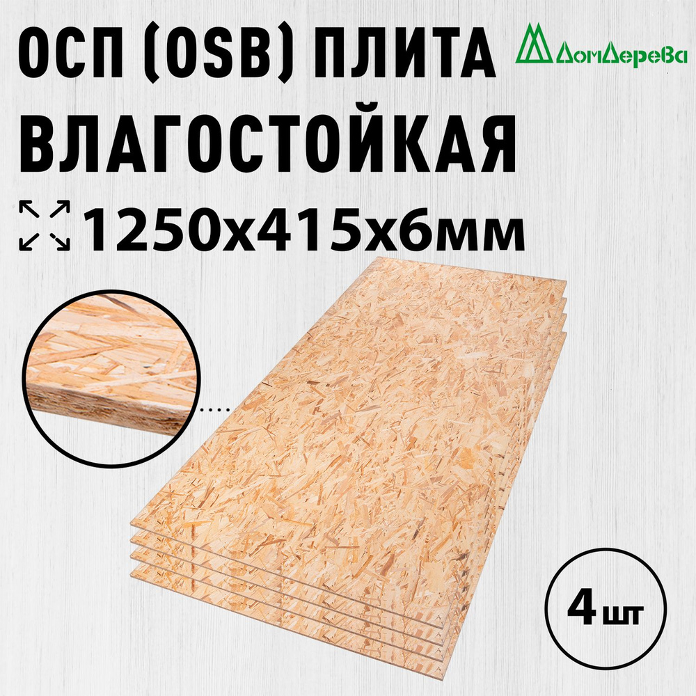 ОСП (OSB 3) плита влагостойкая 1250х415х6мм 4 шт. #1