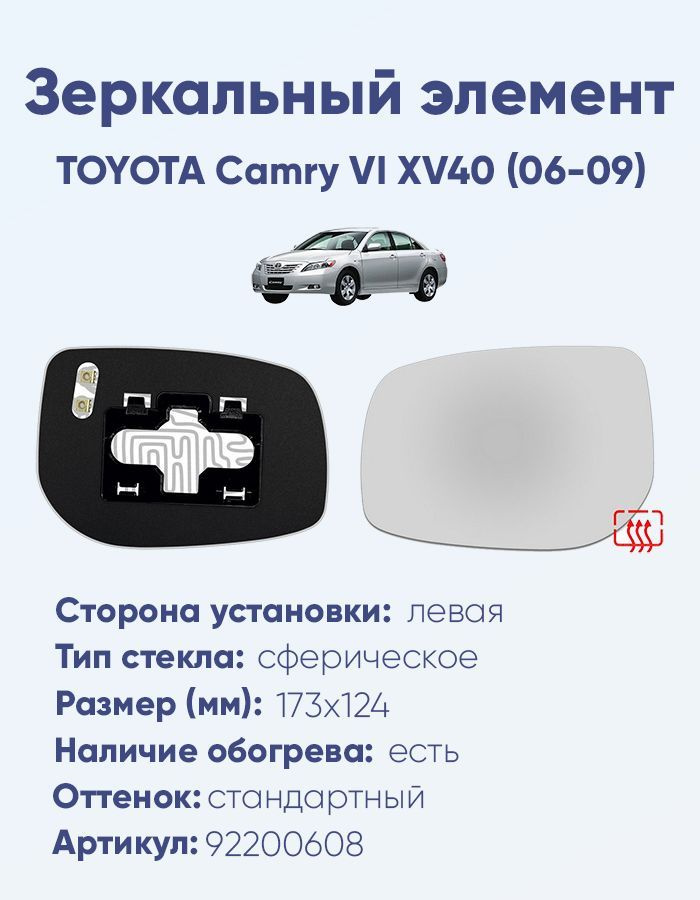 Зеркальный элемент левый TOYOTA Camry VI XV40 (06-09) сфера нейтральный с обогревом  #1