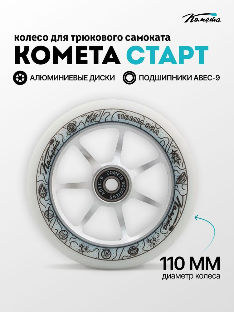 Колесо для трюкового самоката Комета 110мм Старт (Белый / Серый)  #1