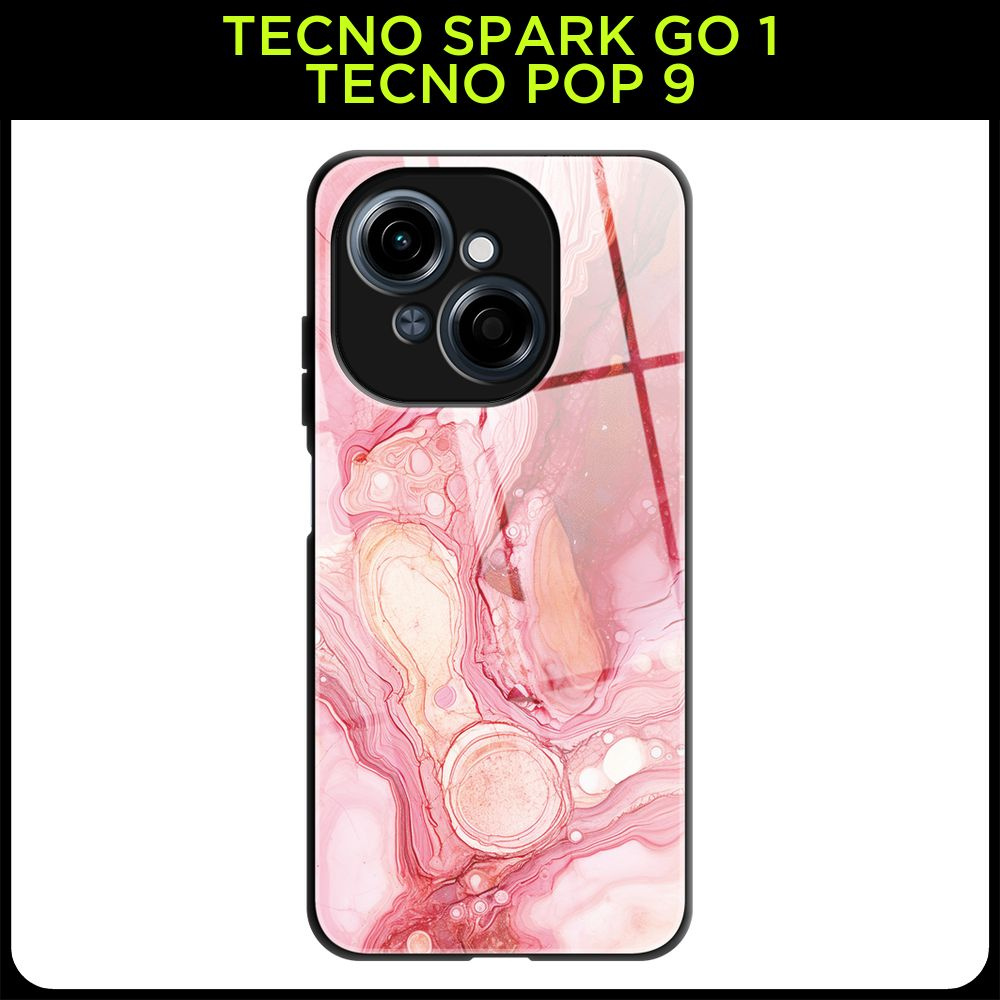 Стеклянный чехол на Tecno Spark Go 1/Tecno POP 9 / Техно Спарк Го 1/Техно ПОП 9 с принтом "Красные мраморные #1