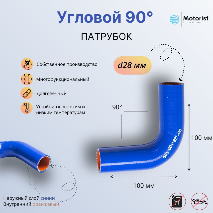 Motorist Патрубок охлаждения, 100 мм, арт. 90° L100*100 d028 #1