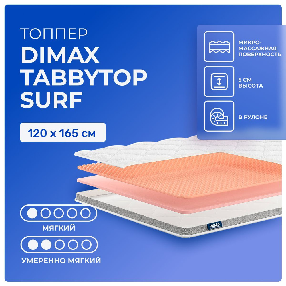 Топпер 120х165 Dimax TabbyTop Surf, беспружинный, двусторонний с разной жесткостью, мягкий, полумягкий, #1