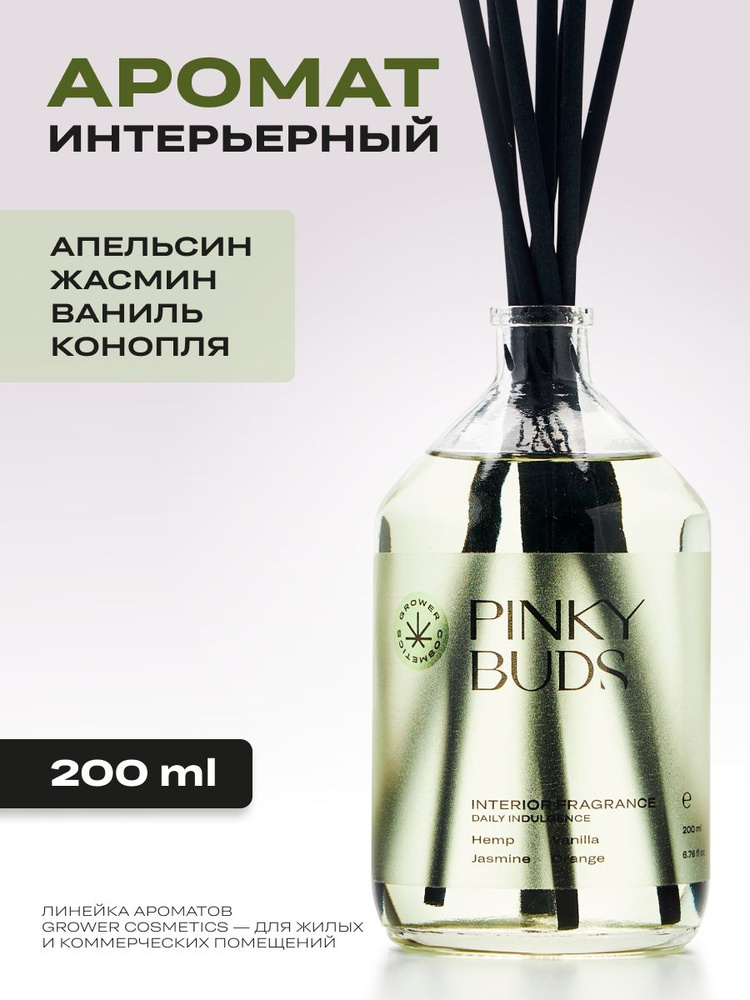 Арома диффузор Grower cosmetics "PINKY BUDS" Апельсин, Ваниль, Жасмин, Конопля. 200мл #1