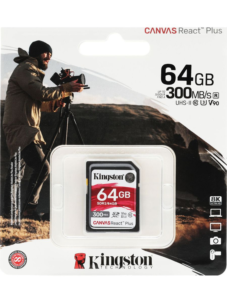 Kingston Canvas React Plus 64 ГБ Карта памяти SDXC, SDR2/64GB, черно-красная #1